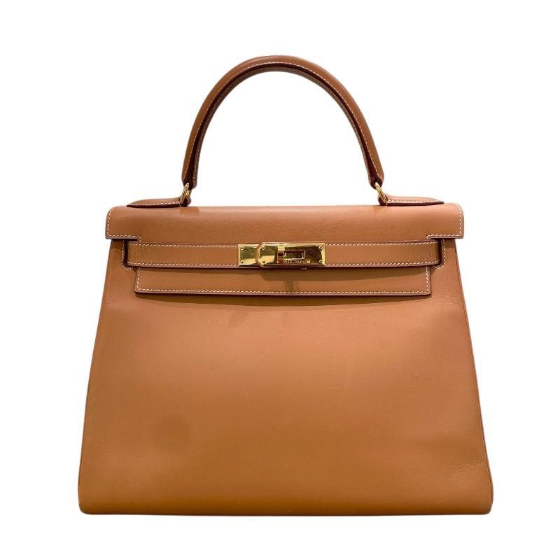 HERMES Kelly 28 Natural Leather Shoulder Bag with Gold Hardware