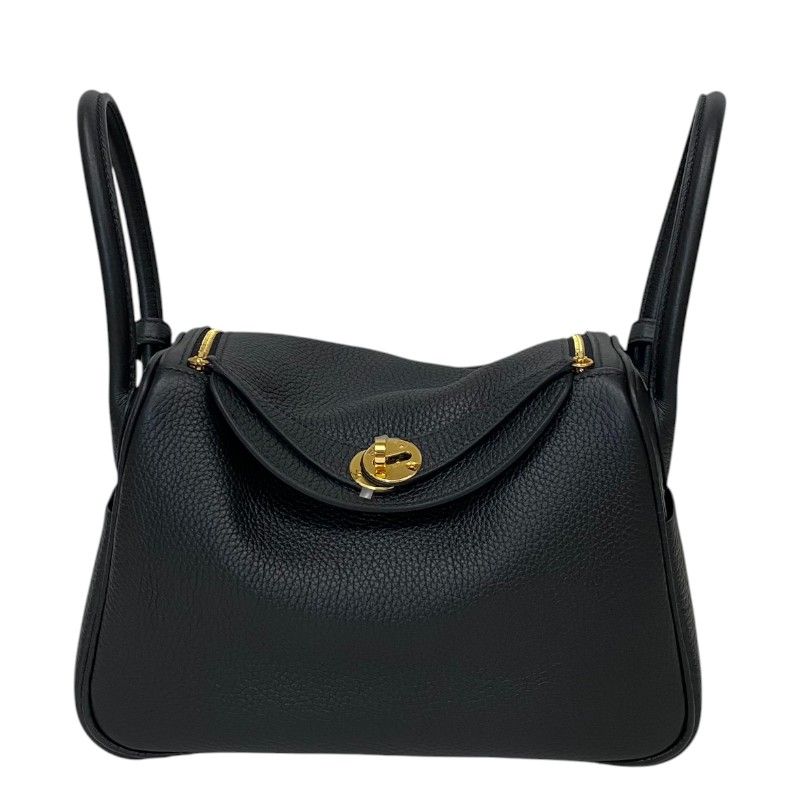 HERMES Lindy 26 Black Togo Leather Handbag with Gold Hardware