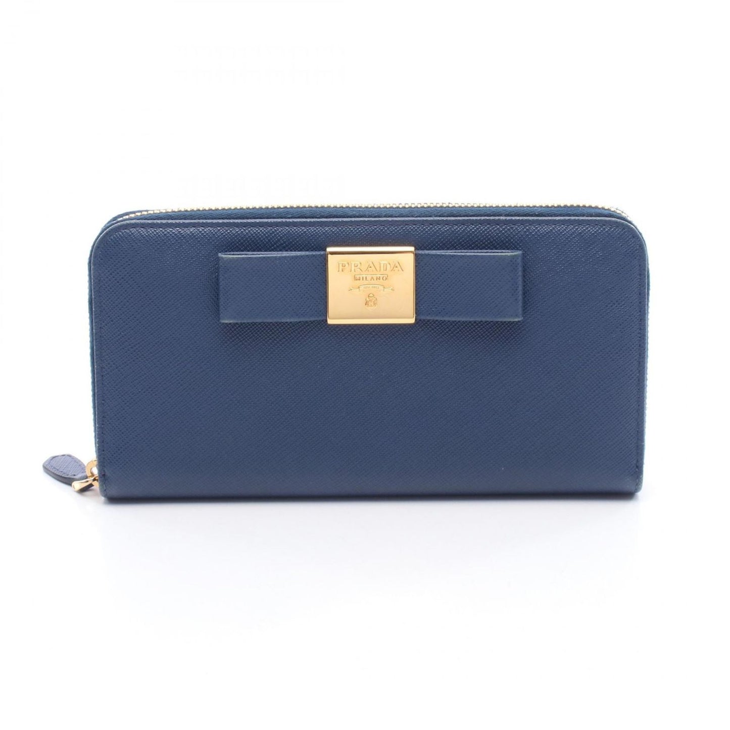PRADA Dark Blue Leather Round Wallet - Timeless Elegance