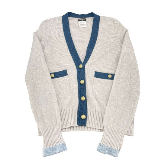 CHANEL Bi-Color Cashmere Knit Cardigan in Gray - Size 38