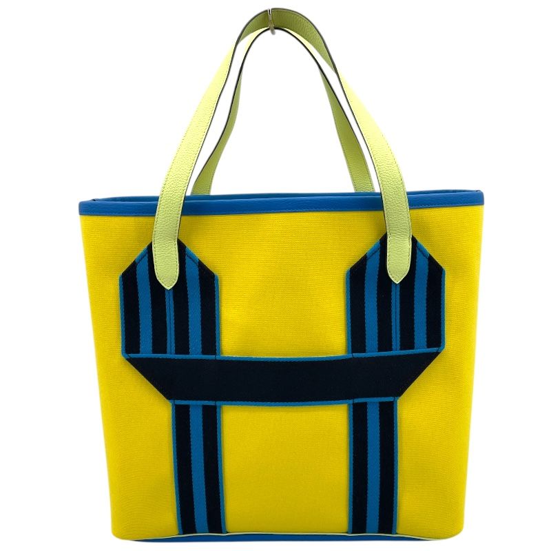 HERMES Puresangle Tote Bag in Lime Green & Blue - Exquisite Craftsmanship