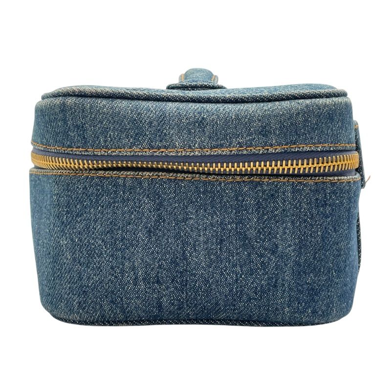 CHANEL Vanity A01618 Blue Denim Handbag with Gold Hardware