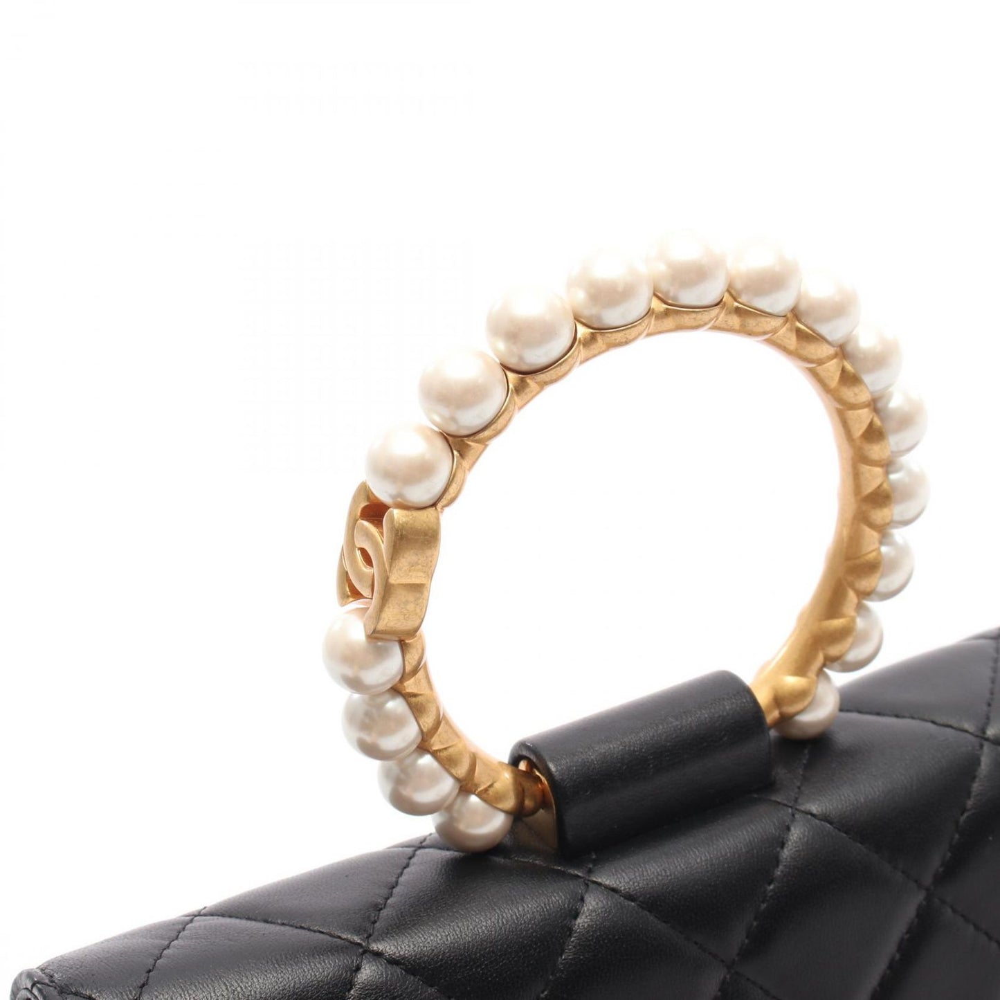CHANEL Matelassé Pearl Handle Shoulder Bag in Black Lambskin