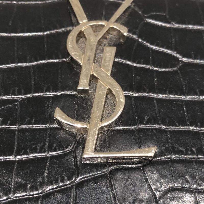 SAINT LAURENT Sunset Chain Black Croc-Embossed Leather Shoulder Bag