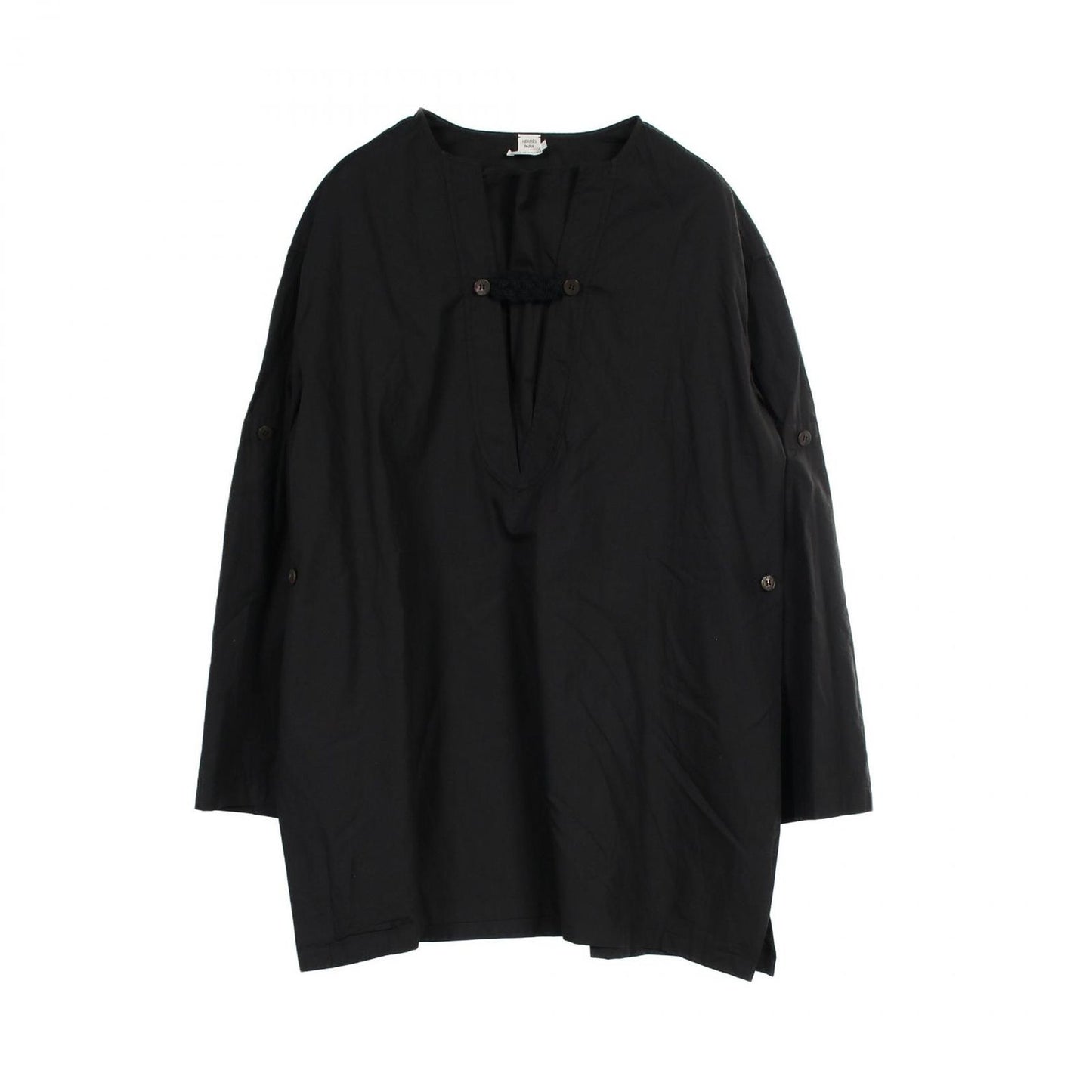 HERMES Black Cotton No-Collar Dress - Timeless Elegance
