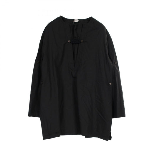 HERMES Black Cotton No-Collar Dress - Timeless Elegance