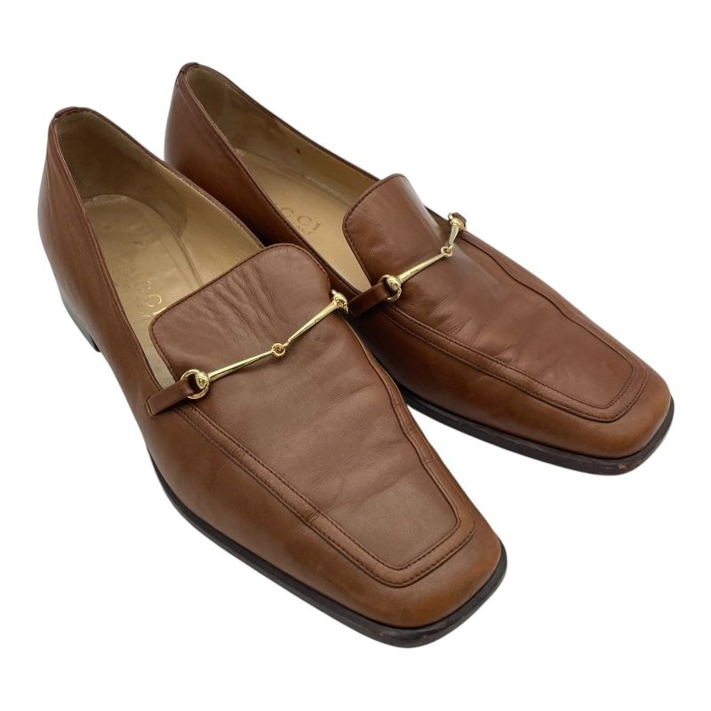 GUCCI Brown Leather Square Toe Loafers for Women - Timeless Elegance