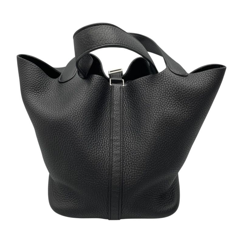 HERMES Picotin Lock MM Black Togo Leather Handbag with Silver Hardware