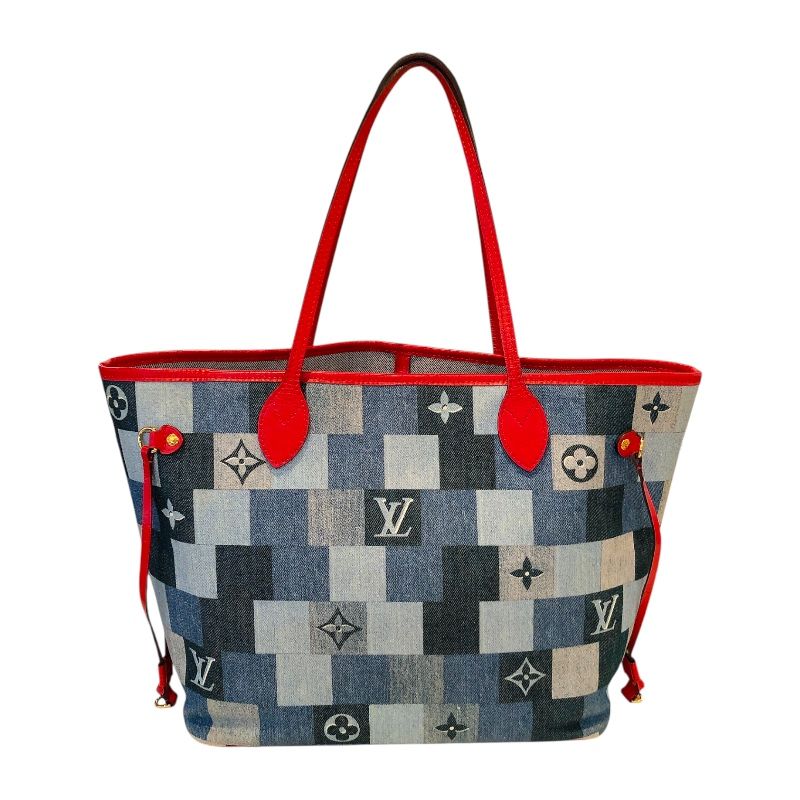 Louis Vuitton Neverfull MM Monogram Denim Tote Bag with Gold Hardware