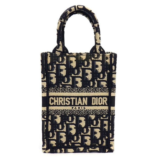 Dior Mini Book Tote Vertical Bag - Blue Beige Oblique Embroidery