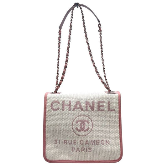 CHANEL Deauville Messenger Bag A93183 Pink & White with Silver Hardware
