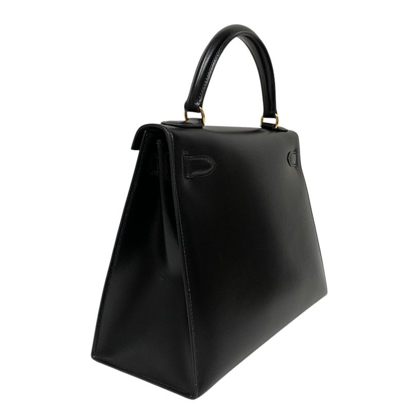 HERMES Kelly 28 Black Box Calf Handbag with Gold Hardware