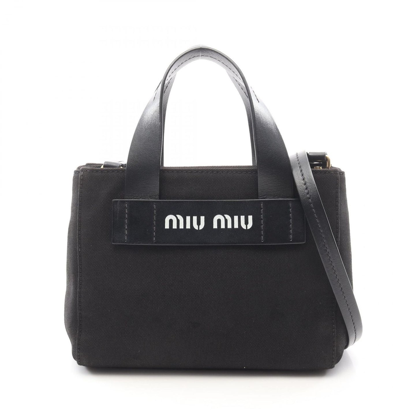 Miu Miu CANAPA Tote Bag - Black Canvas & Leather, 2-Way Handbag