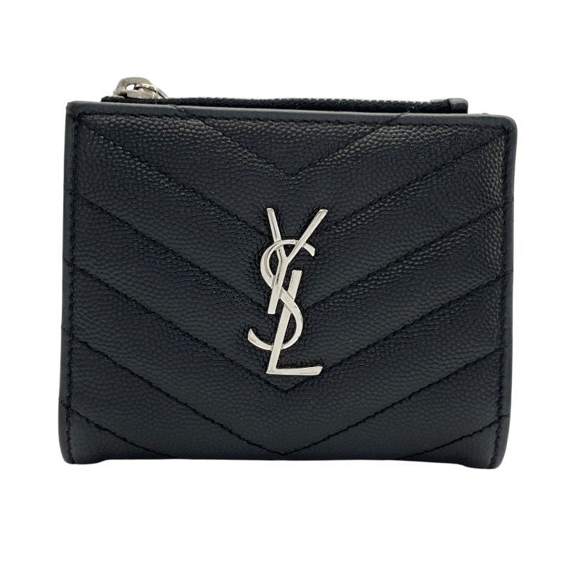 SAINT LAURENT V-Stitch Compact Black Leather Wallet for Women