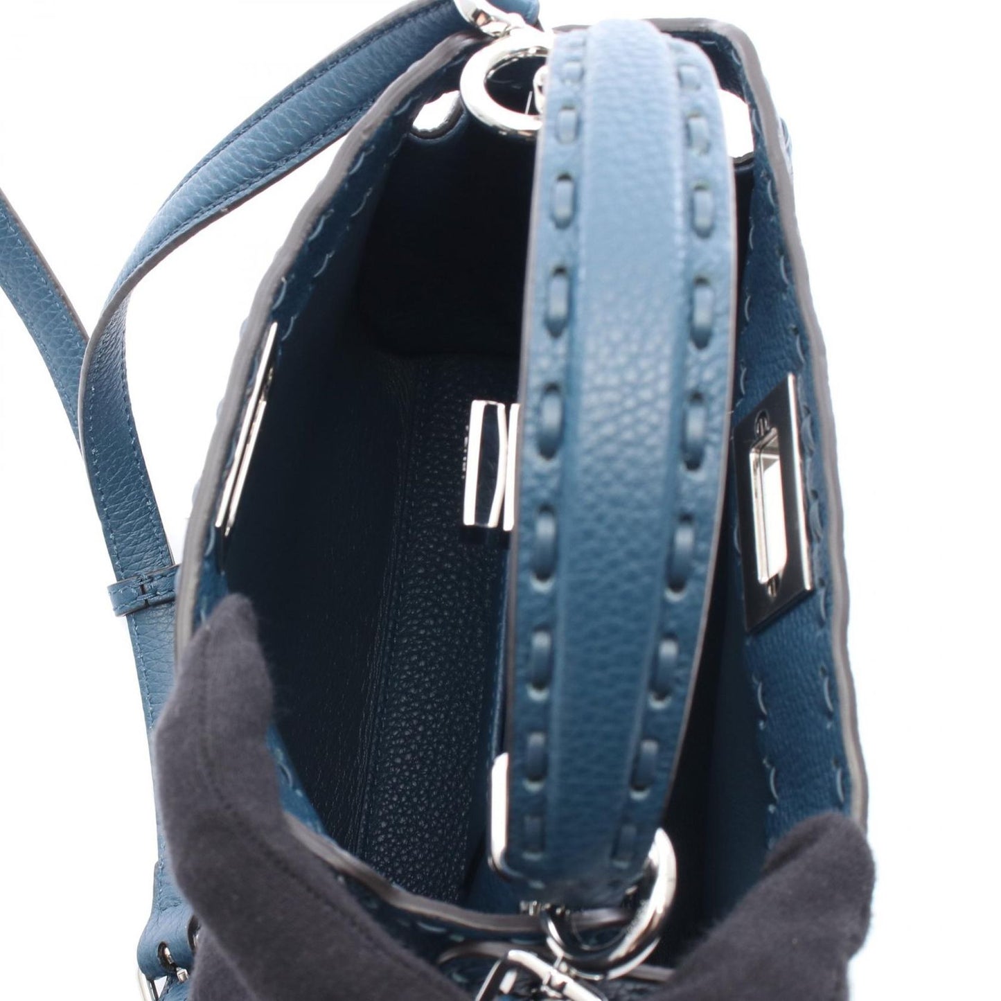 FENDI Mini Peekaboo Handbag in Navy Leather - Exquisite Craftsmanship