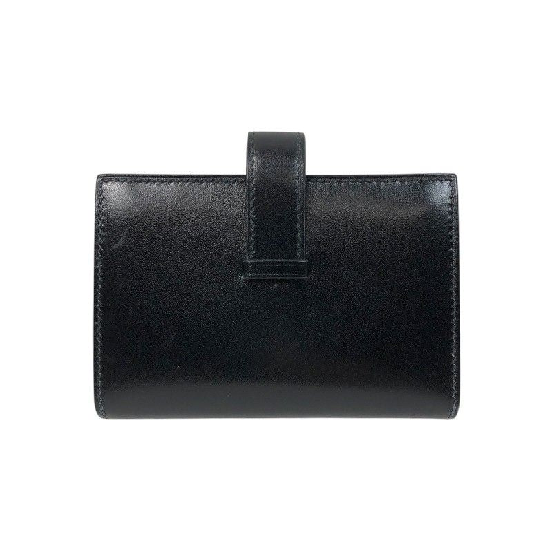 HERMES Béarn Mini Card Case in Black Box Calfskin with Gold Hardware