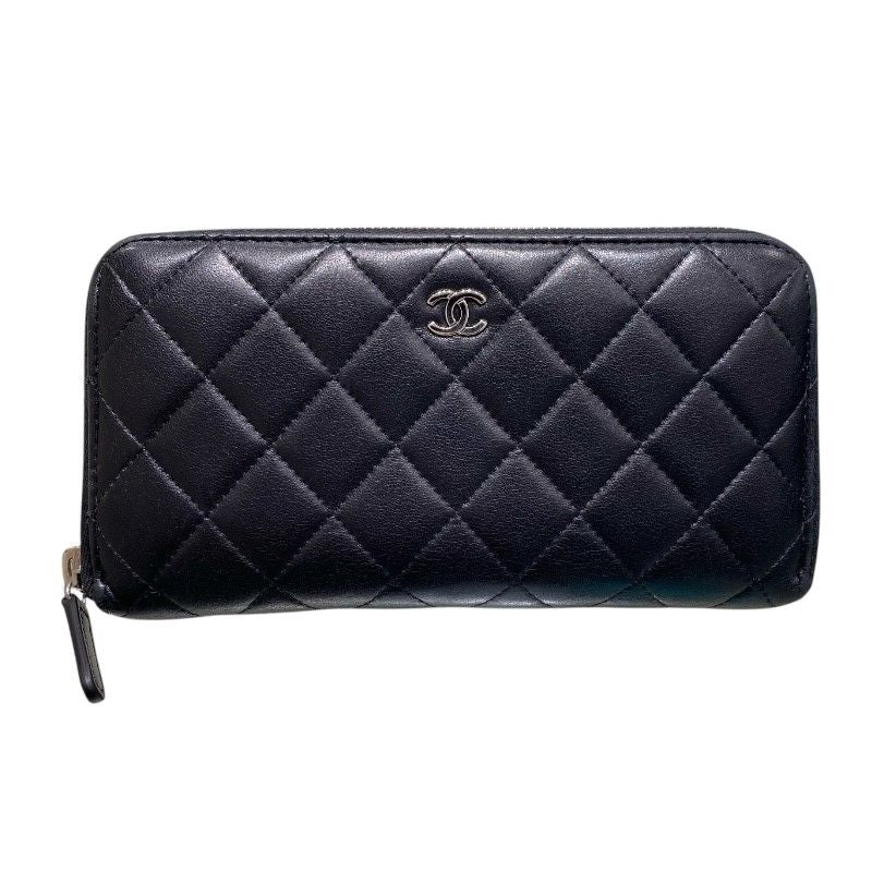 CHANEL Classic Long Zip Wallet in Black Lambskin with Silver Hardware