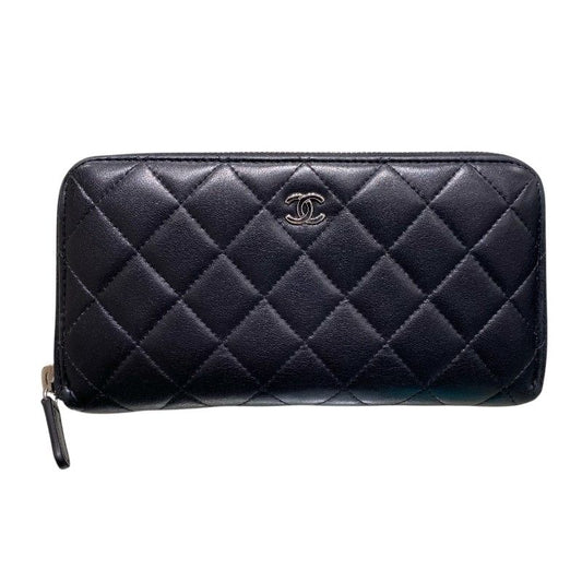 CHANEL Classic Long Zip Wallet in Black Lambskin with Silver Hardware