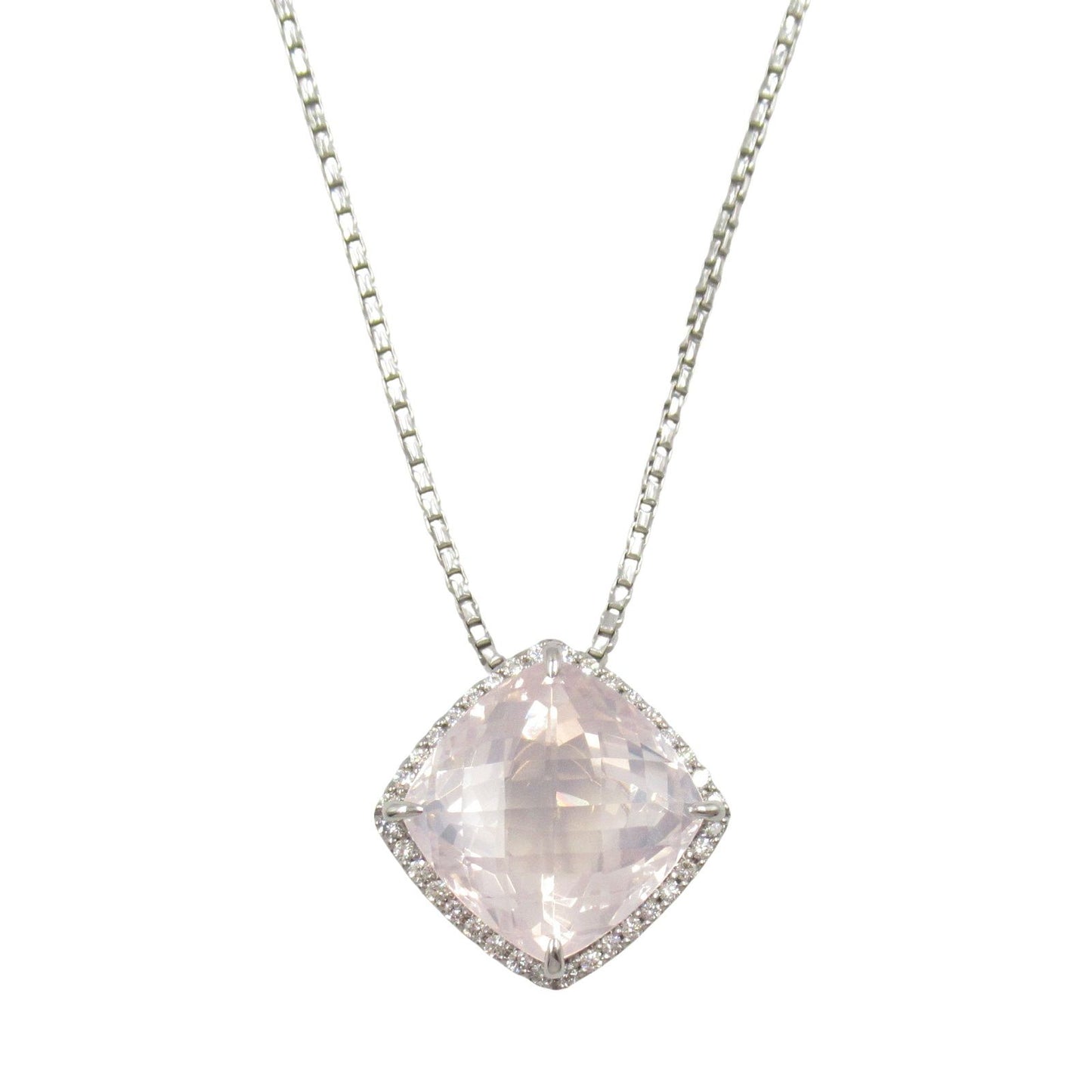 Exquisite K18WG Quartz & Diamond Necklace - 12.8g Luxury Piece