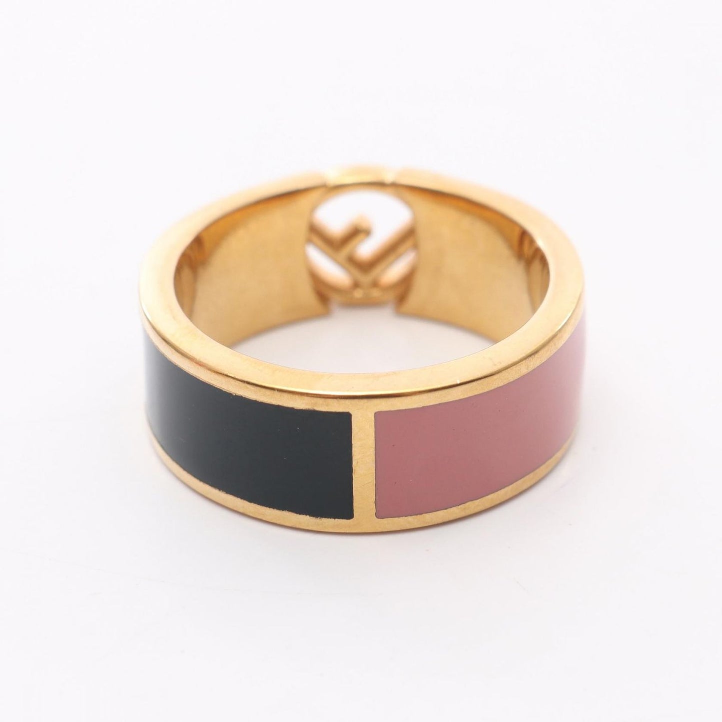 FENDI 'F is FENDI' Ring in Black/Pink Gold Plating - Size 16.5