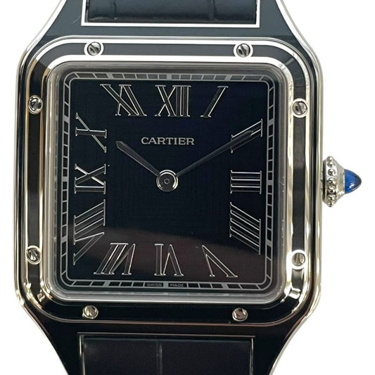 Cartier Santos-Dumont LM WSSA0046 Black SS/Leather Manual Wind Watch