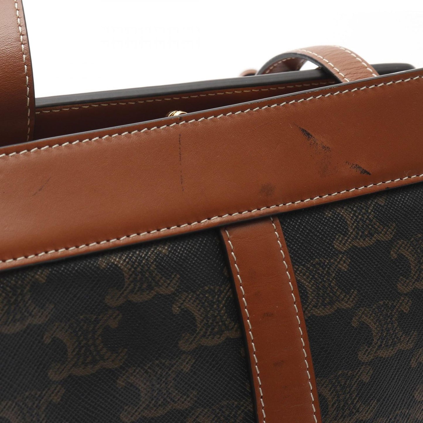 CELINE Teen Cabas Triomphe Shoulder Bag - Black/Brown PVC Canvas