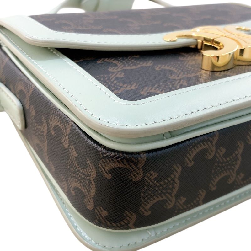 CELINE Green Triomphe Canvas & Calfskin Shoulder Bag - Timeless Elegance