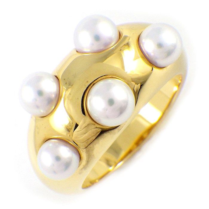 MIKIMOTO 5-Point Pearl Ring in K18 Yellow Gold - Size 8