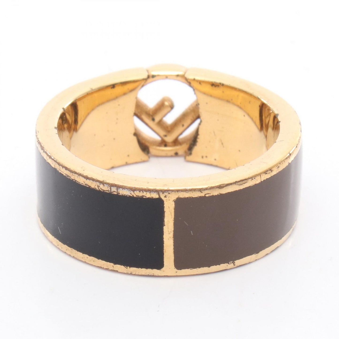 FENDI F Logo Ring in Black/Brown Gold Plated - Exquisite Craftsmanship