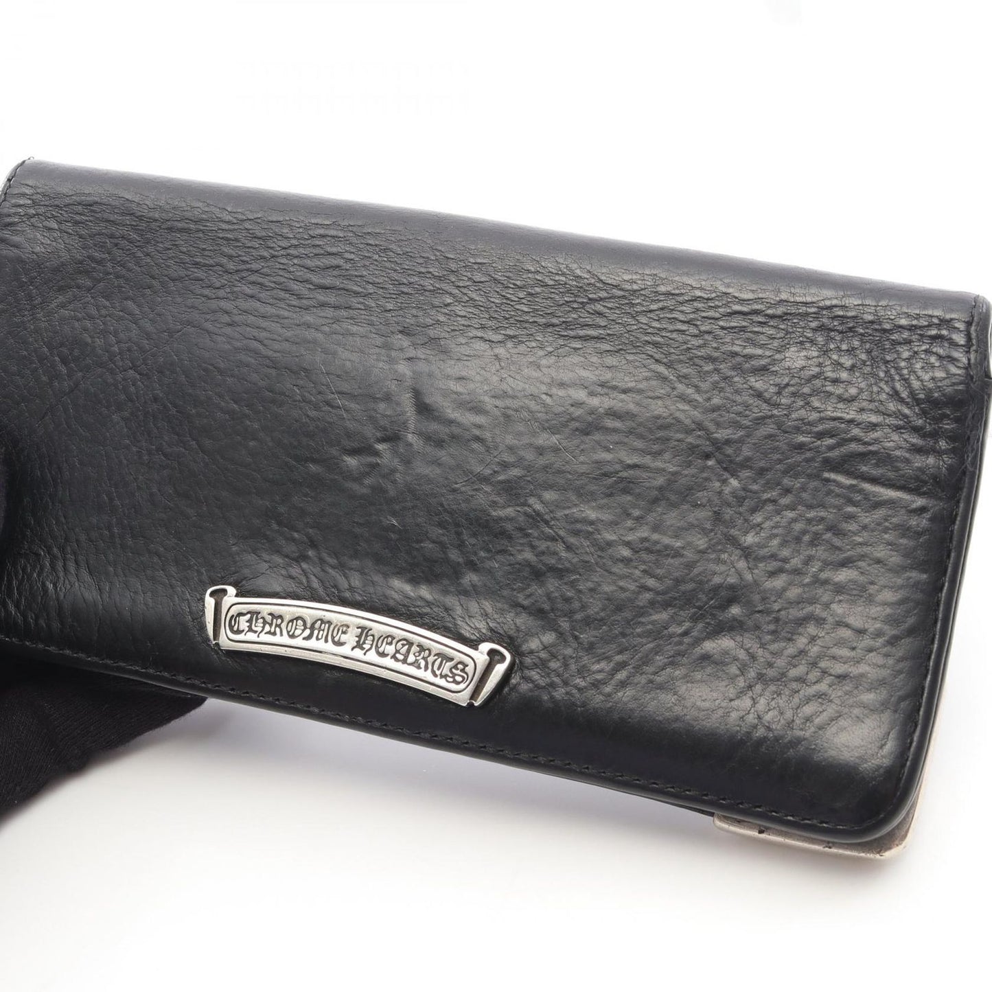 CHROME HEARTS Long Single Fold Tips Leather Wallet - Black & Silver