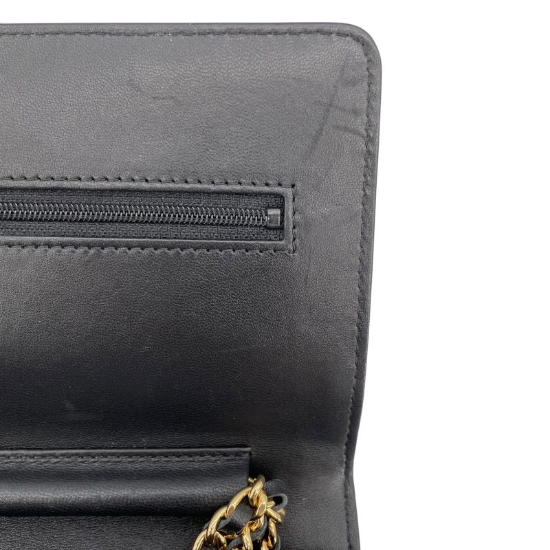 CHANEL Matelassé Chain Wallet A33814 - Black Lambskin with Gold Hardware