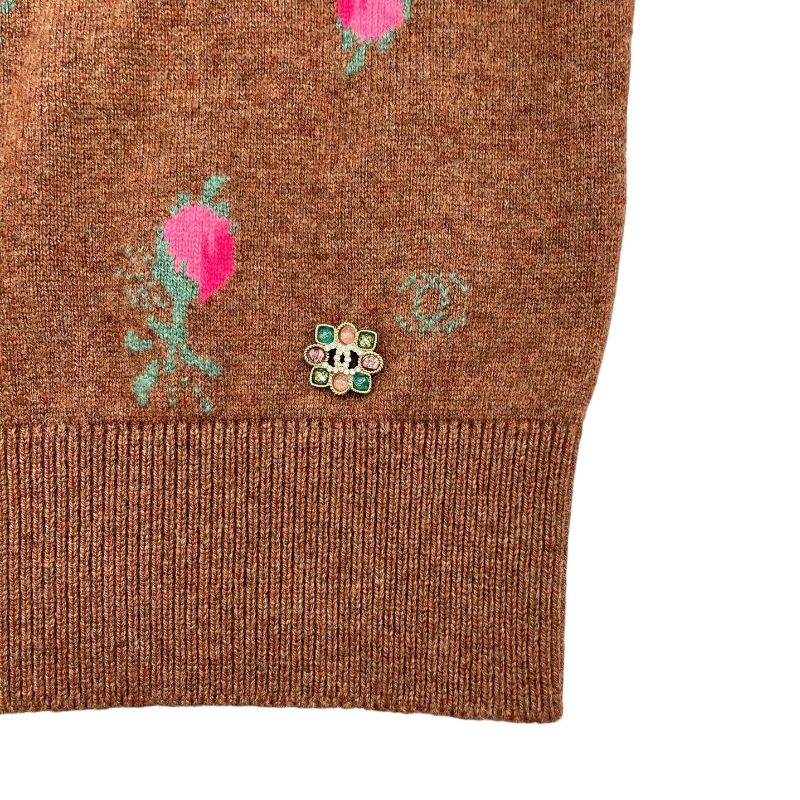 CHANEL Floral Cashmere Knit Sweater & Skirt Set - Brown