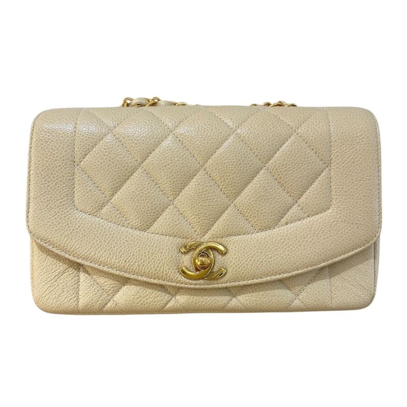 CHANEL Diana 22 Beige Caviar Skin Shoulder Bag with Gold Hardware