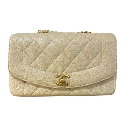 CHANEL Diana 22 Beige Caviar Skin Shoulder Bag with Gold Hardware