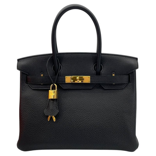 HERMES Birkin 30 D Stamp Black & Gold Hardware Handbag