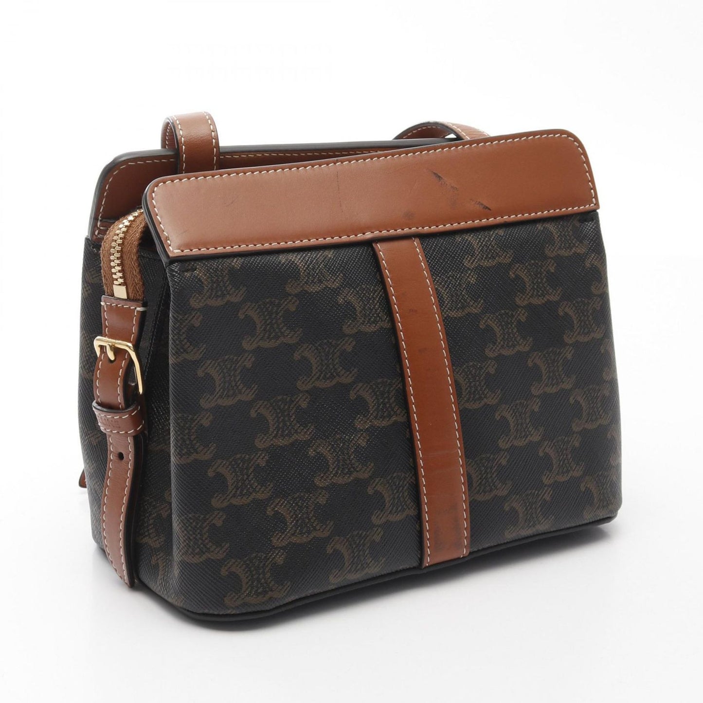 CELINE Teen Cabas Triomphe Shoulder Bag - Black/Brown PVC Canvas