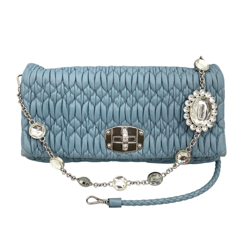 miu miu Nappa Crystal 2WAY Bag in Light Blue - Exquisite Craftsmanship