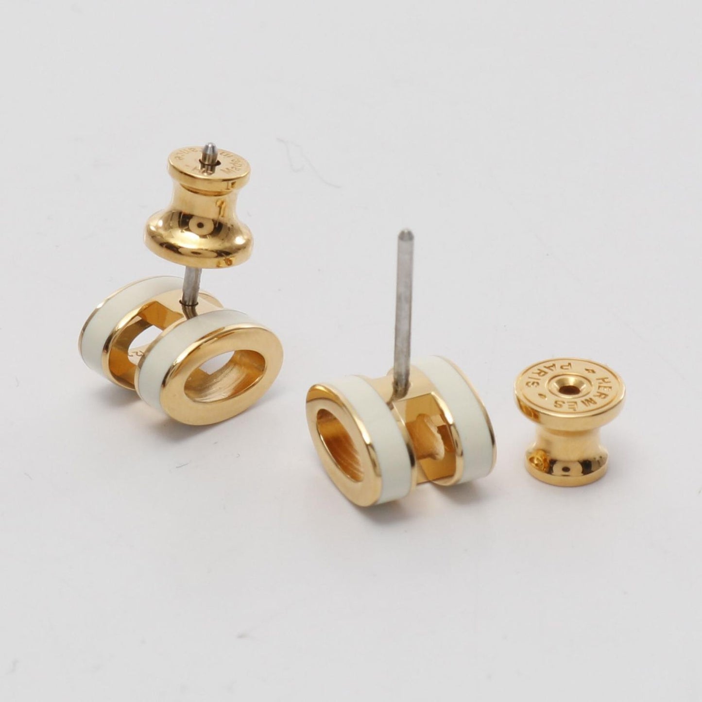 HERMES Mini Pop H Earrings in White & Gold Plating - Exquisite Elegance