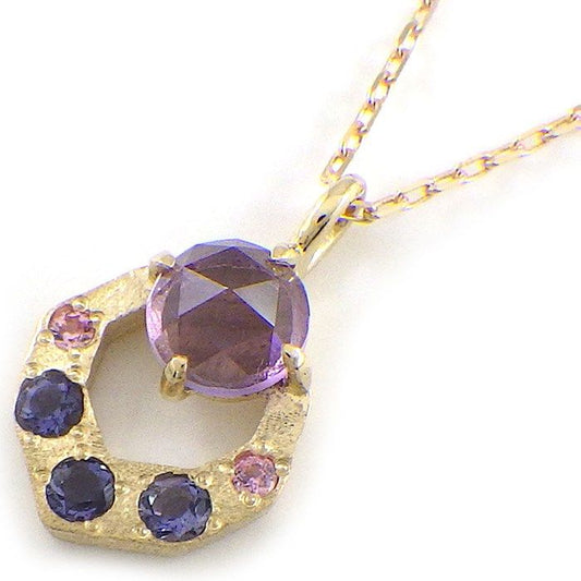 Exquisite Amethyst & Iolite Necklace with Pink Sapphire in K10YG
