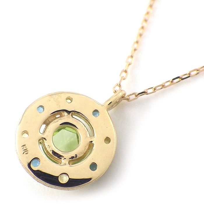 Rose Cut Peridot, Blue Topaz & Yellow Sapphire Necklace in K10YG