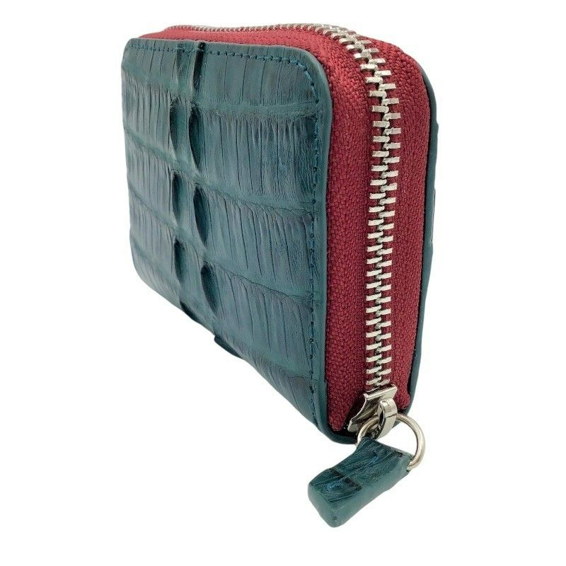 Exquisite Green Crocodile Leather Round Zipper Card Case