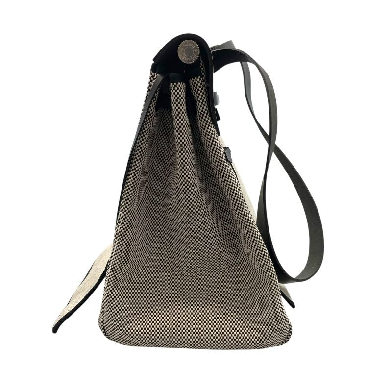 HERMES Aile Zip GM Black Canvas Handbag with Silver Hardware