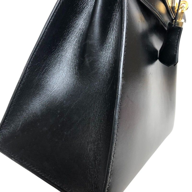 HERMES Kelly 28 Black Box Calf Shoulder Bag with Gold Hardware