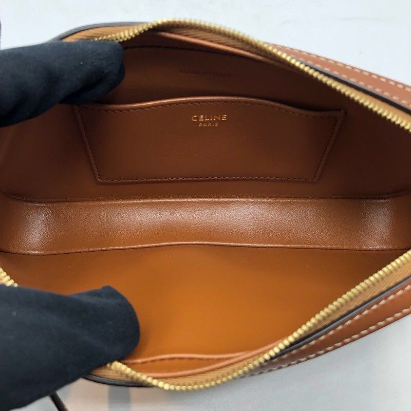 CELINE Quiltrionf Mini Camera Bag in Tan Smooth Calfskin