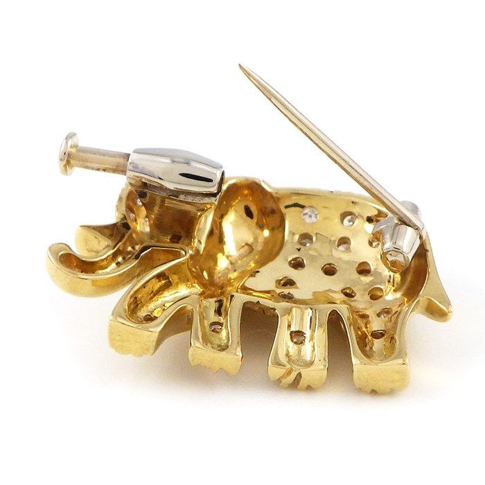 Exquisite Diamond Elephant Motif Brooch in K18 Yellow Gold