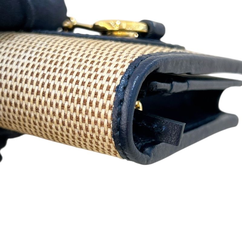 GUCCI Horsebit Compact Wallet in Brown/Navy Canvas & Leather