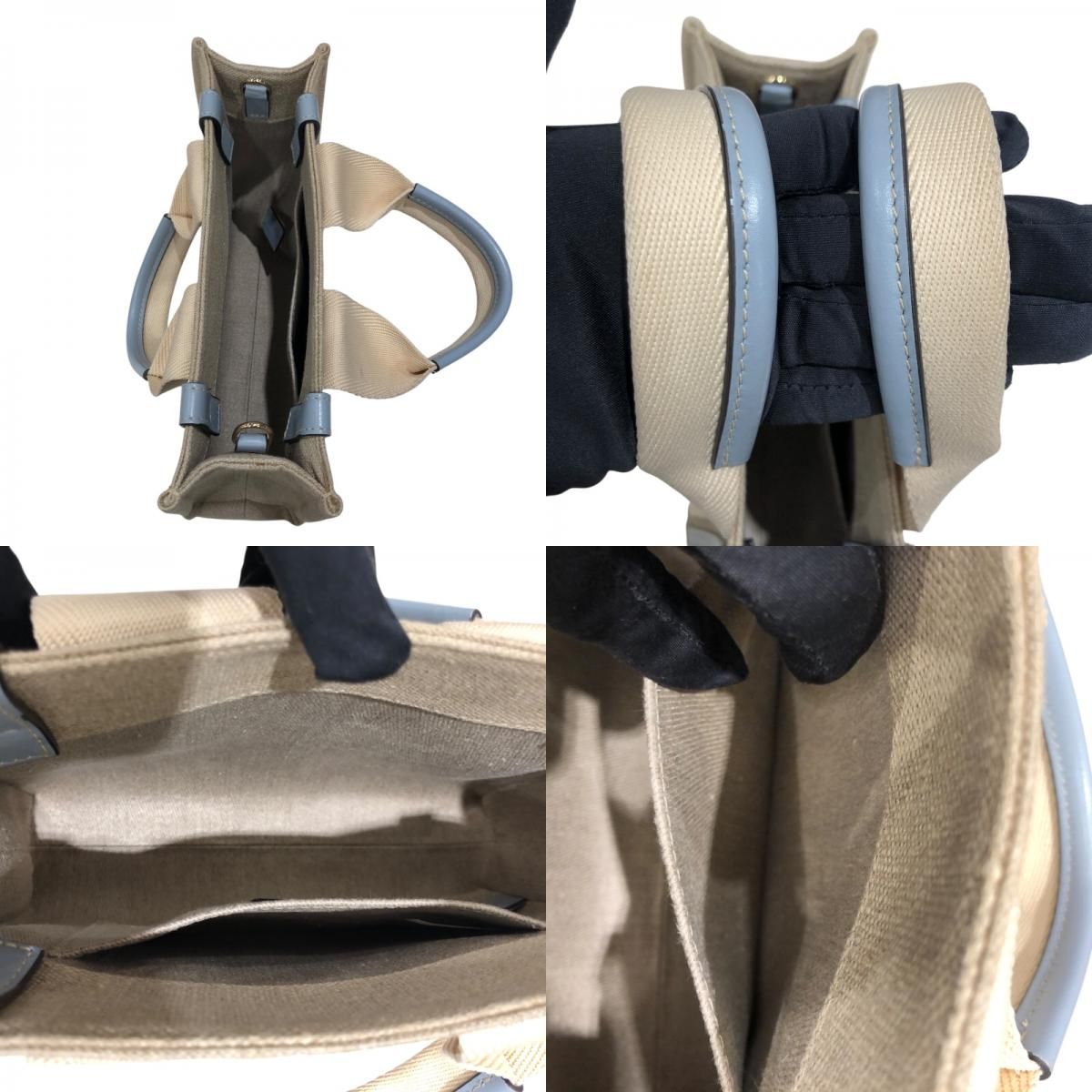 Chloe Woody Small Tote in Light Blue & Beige Linen Canvas