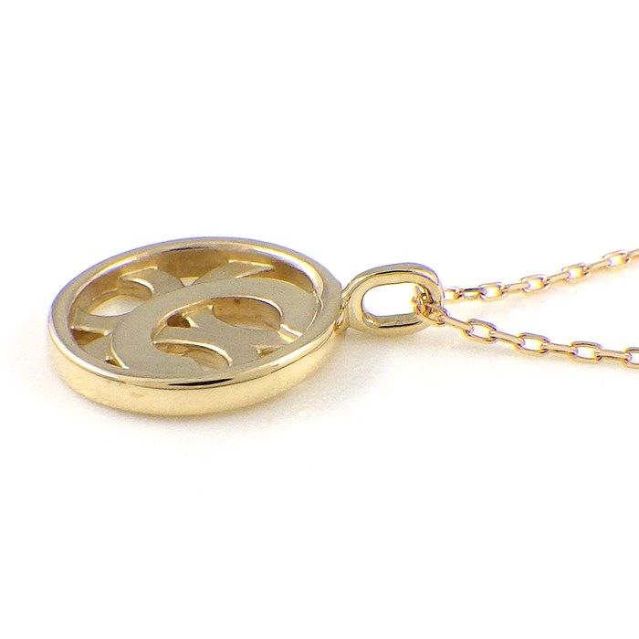 K10YG Round Circle Initial Necklace - Alphabet C