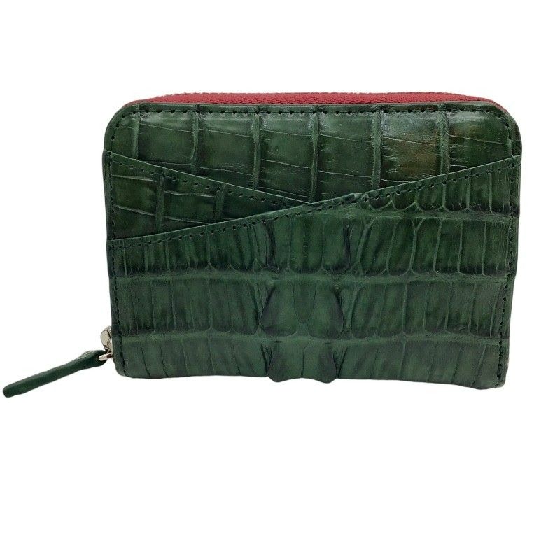 Exquisite Green Crocodile Leather Round Zipper Card Case