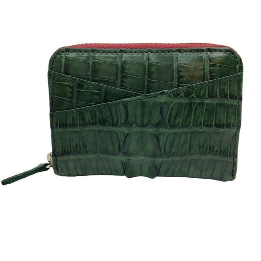 Exquisite Green Crocodile Leather Round Zipper Card Case